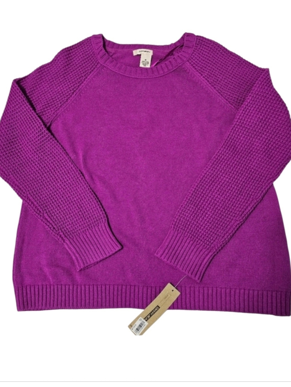 DKNY JEANS Women's Fuchsia Long Waffle Knit Sleeve Preppy Sweater Sz M